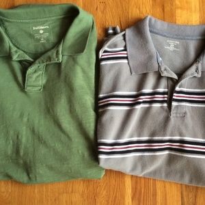 LOT OF 2 MENS POLO SHIRTS RUFF HEWN GREEN ST JOHNS BAY GRAY BLUE STRIPE SZ MED